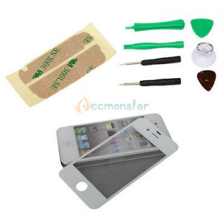 Replacement Front Screen Glass Lens Cover for iPhone 4S White+Adhesive 