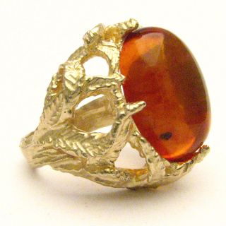 Handmade 14kt Gold Amber Claw Ring 18x13mm 12+ct 11 Grams of Gold NC 