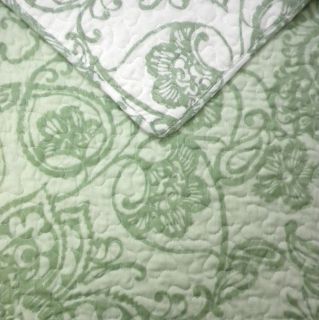   SPRING GREEN & WHITE *REVERSIBLE* 3pc QUEEN QUILT SET NEW FLORAL