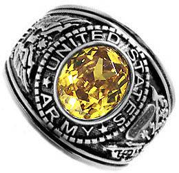 Mens Yellow Topaz CZ US Army Military Stainless Steel Ring