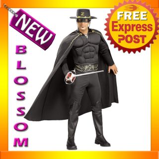   Deluxe Zorro Muscle Chest Halloween Hero Fancy Dress Adult Costume