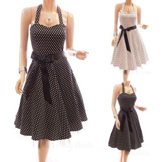 Rockabilly Style w/ Polka Dot Halter Party Evening Cocktail Prom Swing 