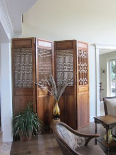 Large Chinese Carved Wood Four Panel Screen/Room Divider