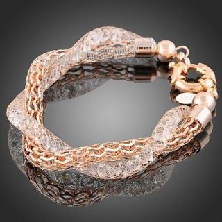 18k rose gold GP swarovski crystal two layer Net zirconium bracelet 