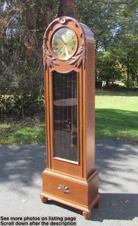 c1920 German Oak Long Case Grandfather Clock With Pinecone Carvings
