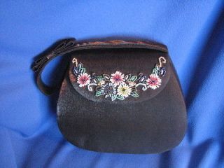   TIMMY WOODS BEVERLY HILLS black satiny HAND BEADED PURSE  so pretty