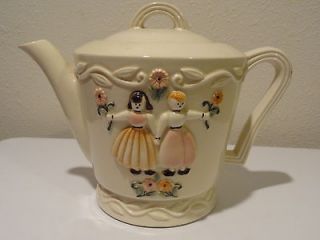 Vintage PORCELIER Vitreous Hand Decorated China Tea Pot w/ Dutch Boy 