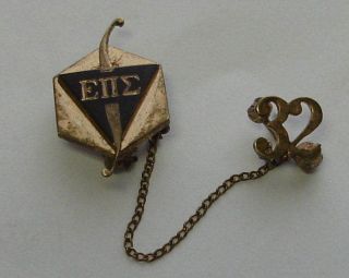 Old 1932 Goldfill GF & Black Enamel Triangle Epsilon Pi Sigma 