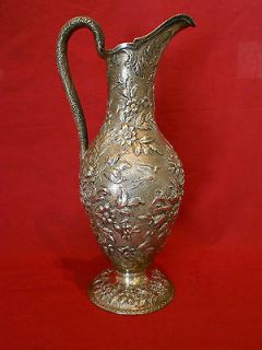 FANTASTIC S. KIRK & SON STERLING REPOUSSE WATER PITCHER EWER   FLORAL 
