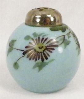 Antique Chrysanthemum Flower Salt Shaker Blue Milk Glass Painted A 