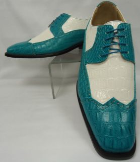   Teal Blue Turquoise & White Two Tone Wingtip Spectator Shoes P4872 025