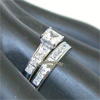 Stainless Steel 2.60ct Princess Cut Womens Wedding/Engagement Ring Set 