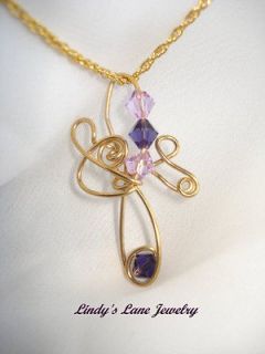 14K GOLD FILL WIRE WRAPPED ANGEL PENDANT WITH SWAROVSKI CRYSTALS