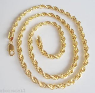 Solid 18K yellow gold plated classic Rope Chain 24 inch