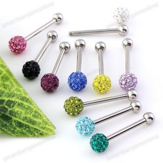 Stainless Steel Cz Crystal Ball tongue Ring Bar Stud Piercing fake 