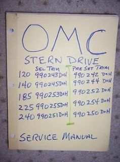 OMC Stern Drive Manual Boat Motor 120 140 185 225 240 f