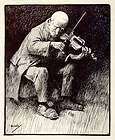   Portrait Old Man Fiddler Violin Instrument Musician Bow John Hassall