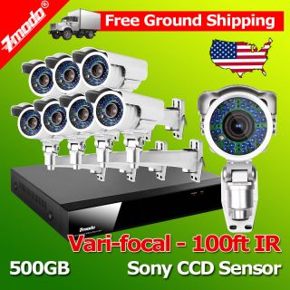   DVR Outdoor Vari focal CCD 100ft IR CCTV Security Camera System 500GB