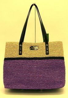 NWT KATE SPADE STRAW Natural/Purple Tote Bag Purse Extra Large