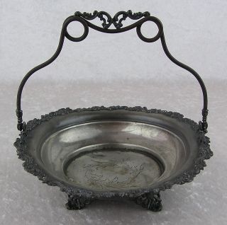 New Amsterdam Silver Co Vtg Footed Quadruple Plate Etched Brides Cake 