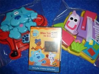 BLUES CLUES lot~Plastic Toy~2 Chunky 3D Tray Puzzle~DVD BLUE TAKES YOU 