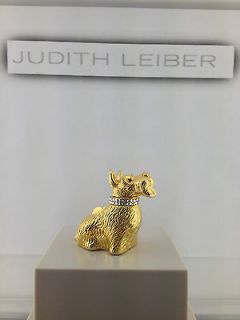   Judith Leiber Gold Color Mini Dog Pill Box with Crystal Collar