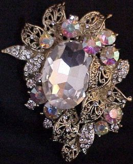 GLAMOUR Clear AB Bling Swarovski Crystal Brooch Victorian Style 
