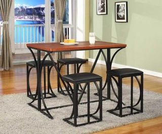 Pc Set Wood / Metal Counter Height Dining Room Set Table & 4 Stools 
