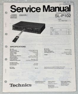 Technics SL P102 CD Player Original Shop Service Repair Manual & Parts 