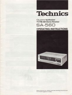 Technics SA 560 Stereo Receiver Owners Manual
