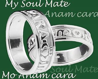 Sterling Silver My Soul Mate Claddagh Band Wedding Ring Set Irish 