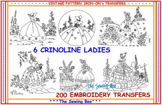 200 Crinoline Ladies Embroidery Transfer pattern IRON ON