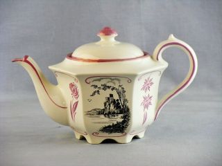 Vintage Sadler England Transferware Pink & Black Teapot w/ Lid
