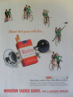   Ad Winston Cigarettes ~ Cycling Bicycle Built for Two Horn Bike ART