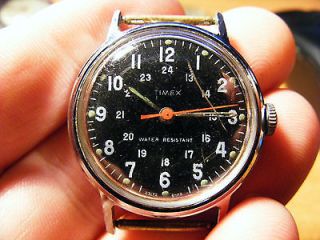 Excellent Vintage Timex Military Dial Watch. 1973 . 24 hr dial 