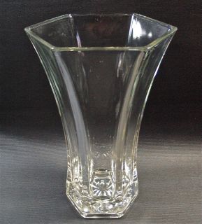 Hoosier Glass HEXAGON 10 Tall Thick Clear Glass Vase #4041  Excellent 
