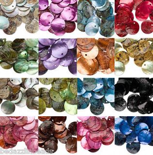   of 25 Iridescent Mussel Shell 20mm Flat Round Coin Drop Charm Beads