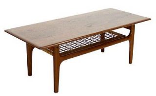 Danish Mid Century Modern Rattan Shelf Coffee Table Very Clean