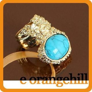 SIZE 10 Blue Copper Turquoise Gemstone Chunky Armor Knuckle Cocktail 