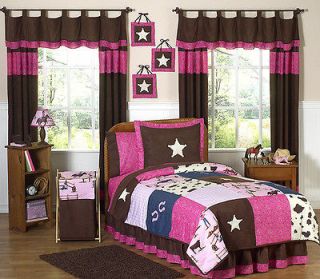   DESIGNS WESTERN HORSE PINK AND BROWN GIRL KIDS TWIN SIZE BEDDING SET