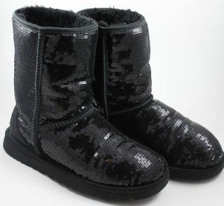 UGG Womens Classic Short Sparkles Black Sequin Boot Size 6 model 3161
