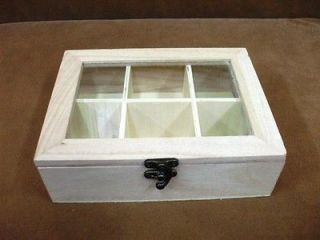Unfinished Plain Natural Glass Lid Hinged Wood Wooden Box Boxes 5X3 