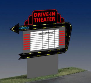 Drive In Movie Double Sided Animated Sign #1381 HO O Scale Miller 