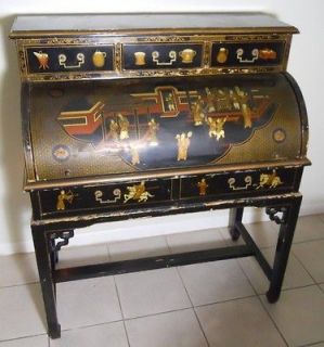 Oriental Roll Top Desk Hand Painted Chinioserie