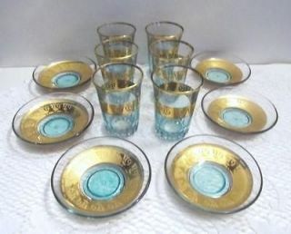 Vintage Pasabahce 12 Pcs. Spiced Tea Set Glasses & Saucers Gold 