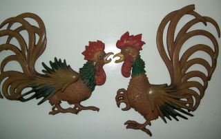 Vintage Midwest Rooster Plaque Picture Metal Wall Hanging  TWO