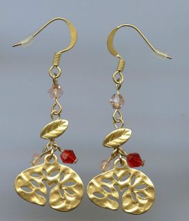 Tree of Life Dangle Earrings Using Red Swarovski Crystal Elements