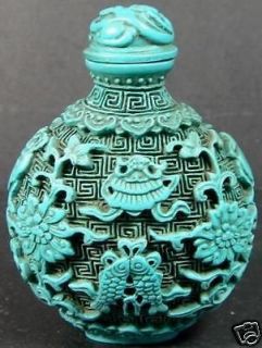 Chinese Turquoise Jade Twins Fish Opium Snuff Bottle