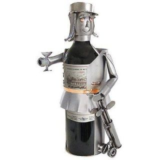 Sculptures Female Golfer Metal Art Wine Bottle Holder Caddy 