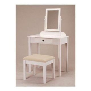 White Bedroom Vanity Table with Tilt Mirror & Cushioned Bench